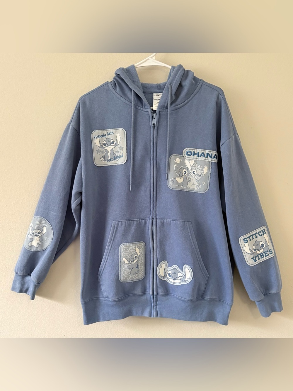 Disney Stitch Ohana Blue Multi Patch Zip Up Hoodie XL WVSJU11-4L16